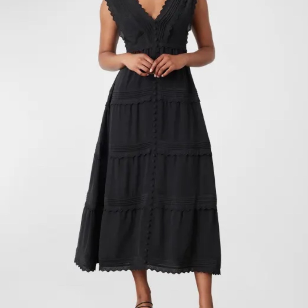 Silk Black V-Neck Midi Dress